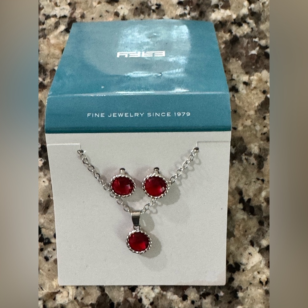 EFFY Sterling Silver Red Stone (ruby) necklace and earring set